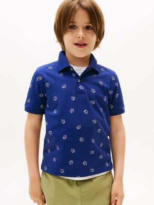 Kids' Allover Anchor Print Stretch Polo, Blue Ink