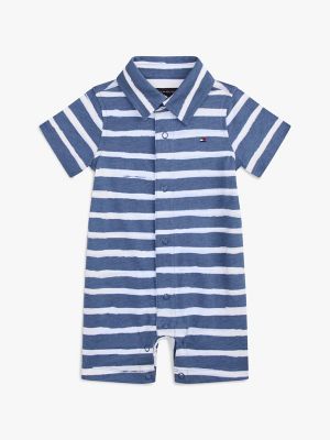 Babies' Washed Stripe Jersey Shortall, Faded Indigo Stripe