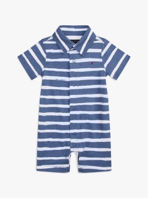 Babies' Washed Stripe Jersey Shortall, Faded Indigo Stripe