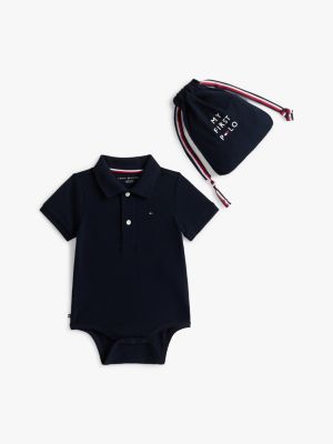 Babies' Polo Onesie and Gift Bag, Navy