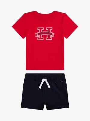 Babies' H Logo T-Shirt & Short Set, Primary Red