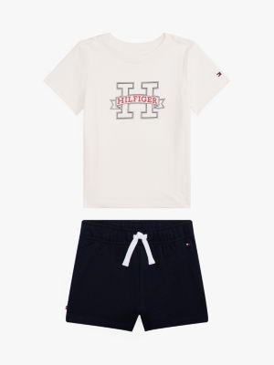 Babies' H Logo T-Shirt & Short Set, Ancient White