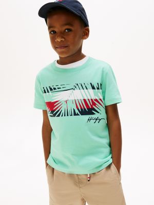 Kids' Palm Stripe T-Shirt, Miami Aqua