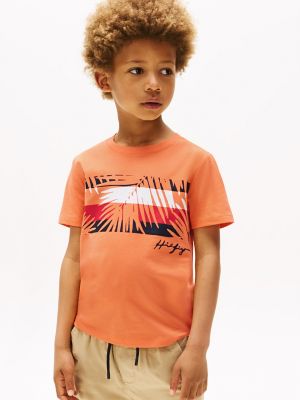 Kids' Palm Stripe T-Shirt, Sunny Orange