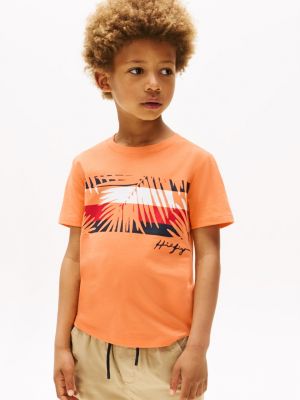 Kids' Palm Stripe T-Shirt, Sunny Orange