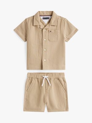 Babies' Gauze Shirt and Pant Set, Beige
