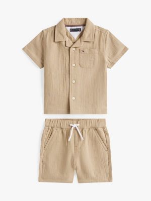 Babies' Gauze Shirt and Pant Set, Beige