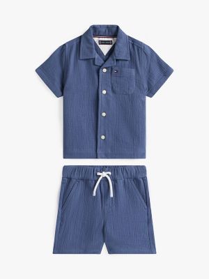 Babies' Gauze Shirt and Pant Set, Faded Indigo