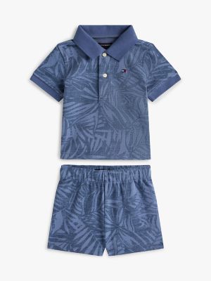 Babies' Palm Print Shirt and Short Set, Faded Indigo
