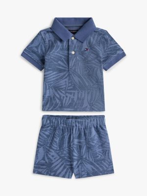 Babies' Palm Print Shirt and Short Set, Faded Indigo