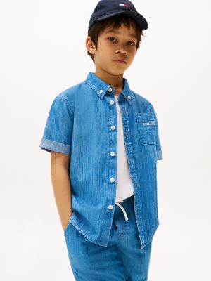 Kids' Cuffed Chambray Shirt, Medium Wash