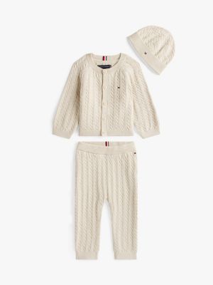 Babies' Cable Knit Sweater and Pant Set, Dark Beige