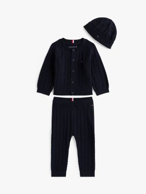 Babies' Cable Knit Sweater and Pant Set, Navy Blue