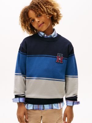 Kids' TH Logo Colorblock Sweater, Navy Blue