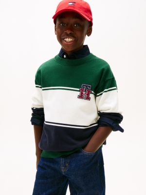 Kids' TH Logo Colorblock Sweater, Ornamental Green