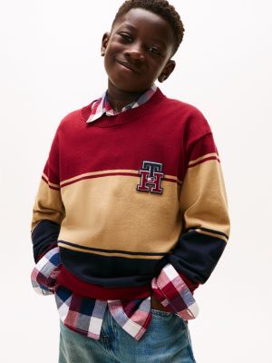 Kids' TH Logo Colorblock Sweater, Rouge