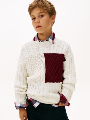 Kids' Flag Logo Cable Knit Sweater, Ivory