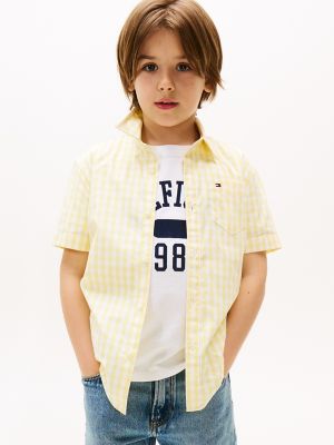 Kids' Short-Sleeve Gingham Poplin Shirt, Citronella