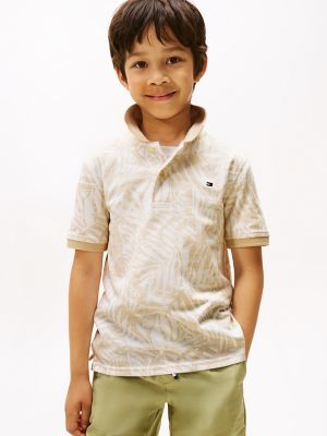 Kids' Tonal Palm Print Polo, Classic Beige