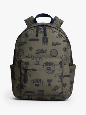 Kids' Allover Logo Print Backpack, Utility Olive / Navy