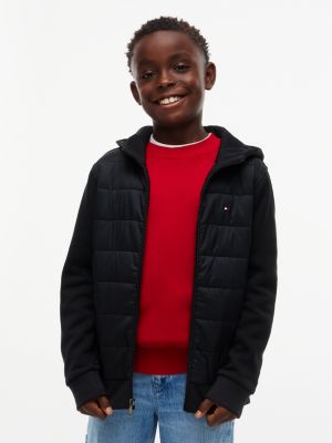 Kids' Mixed-Media Puffer Hoodie, Black