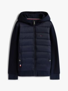 Kids' Mixed Media Hooded Quilted Jacket — Navy Blue 6