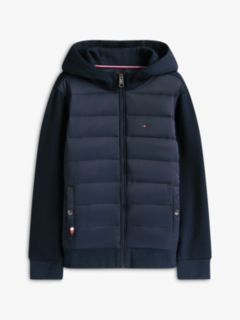 Kids' Mixed Media Hooded Quilted Jacket — Navy Blue 8