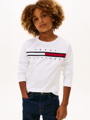 Kids' Long-Sleeve Flag Logo T-Shirt, Optic White