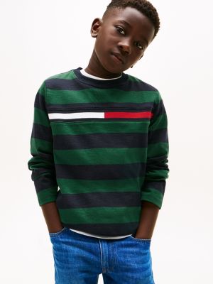 Kids' Long-Sleeve Stripe Logo T-Shirt, Ornamental Green