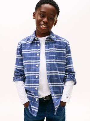 Kids' Check Corduroy Shirt, Faded Indigo