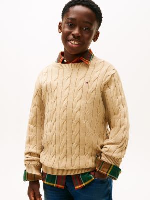 Kids' Cable Knit Sweater, Dark Beige