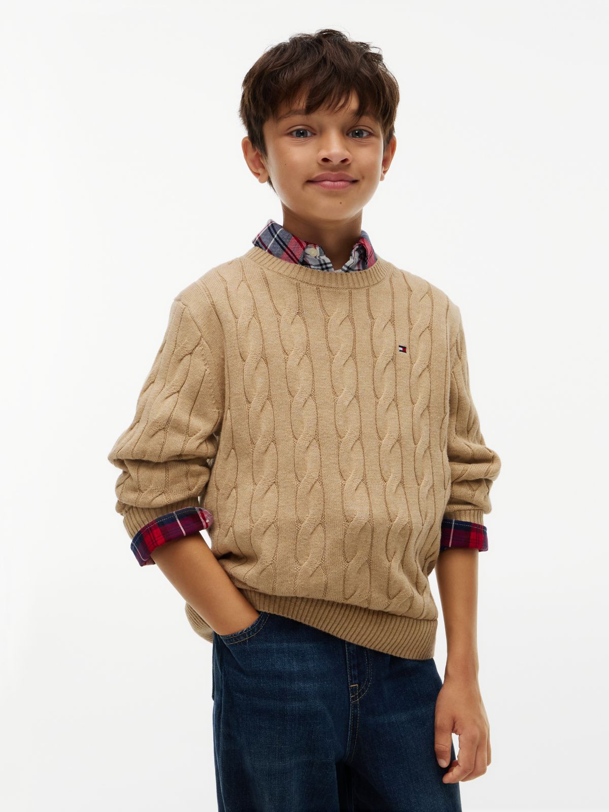 Kids' Cable Knit Sweater — Dark Beige