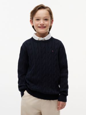 Kids' Cable Knit Sweater, Navy Blue