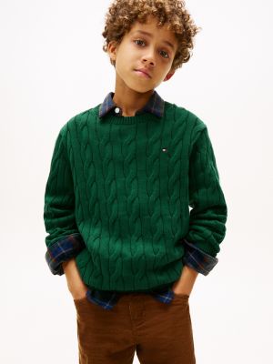 Kids' Cable Knit Sweater, Ornamental Green