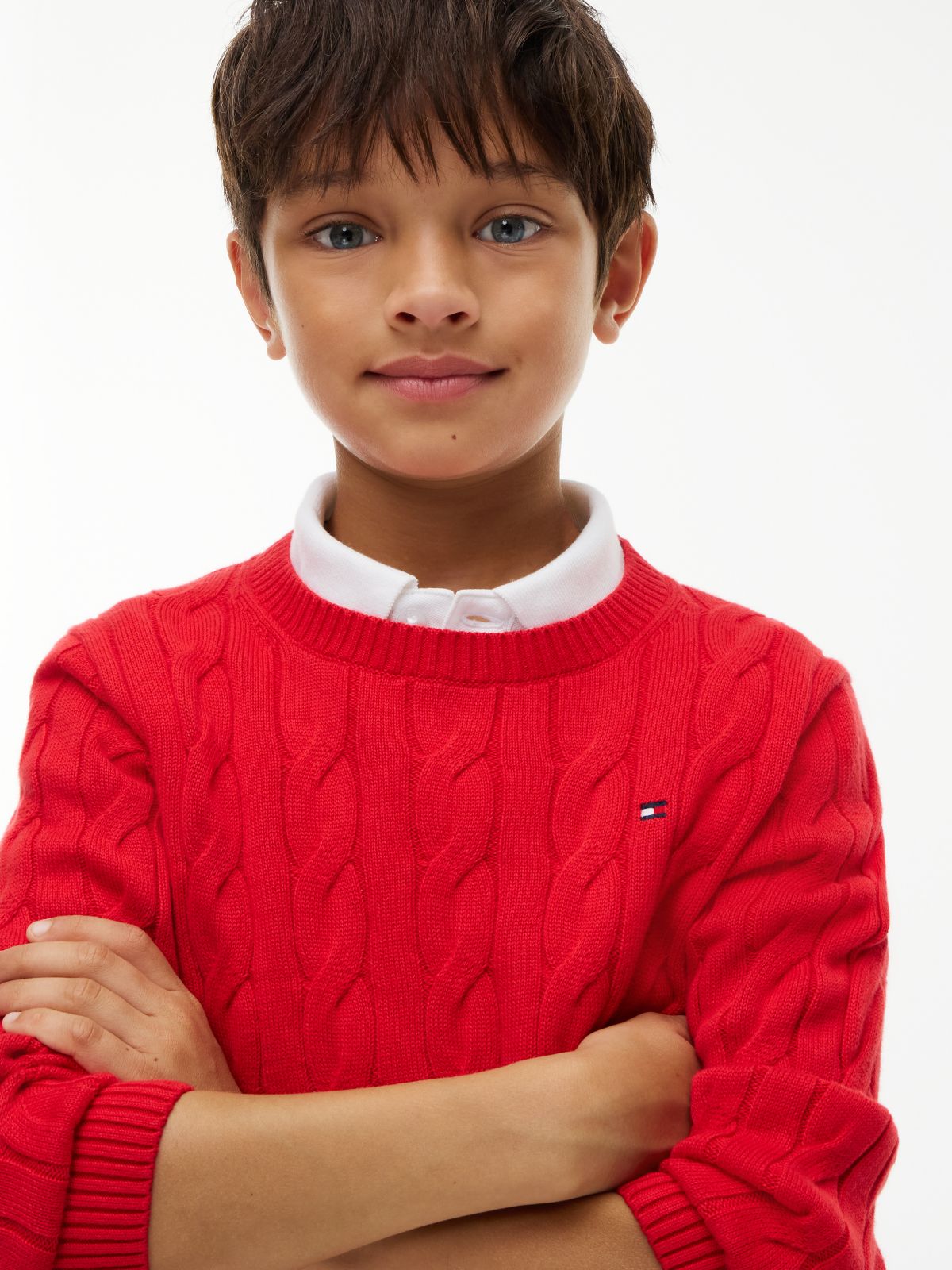 Kids' Cable Knit Sweater — Red