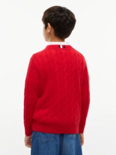 Kids' Cable Knit Sweater — Red 4