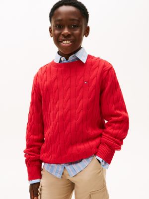 Kids' Cable Knit Sweater, Red