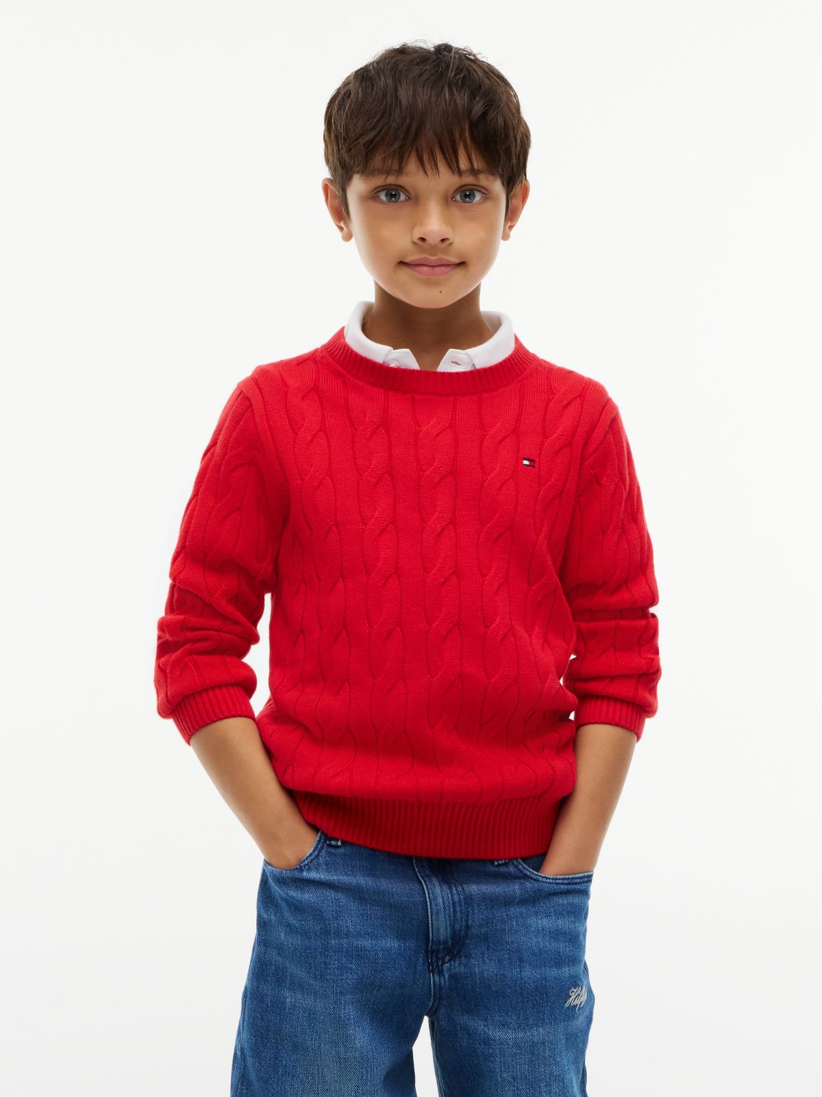 Kids' Cable Knit Sweater — Red