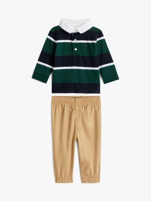 Babies' Stripe Polo Shirt and Pant Set, Ornamental Green