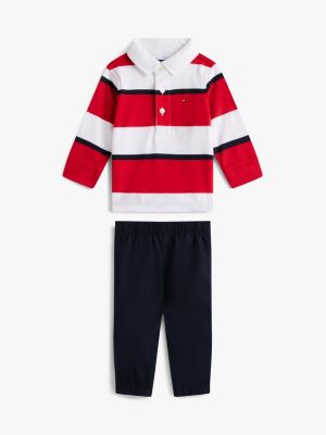 Babies' Stripe Polo Shirt and Pant Set, Red