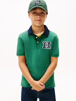 Kids' H Logo Stretch Polo Shirt, Academia Green
