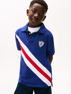 Kids' Banner Stripe Polo Shirt, Blue Ink