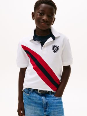 Kids' Banner Stripe Polo Shirt, Optic White