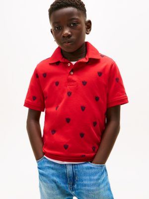 Kids' Shield Logo Stretch Polo, Red