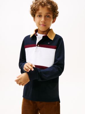 Kids' Long-Sleeve Colorblock Polo, Navy Blue