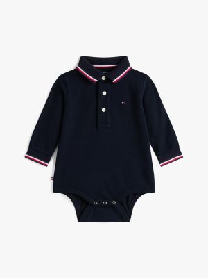 Babies' Tipped Polo Onesie, Navy Blue