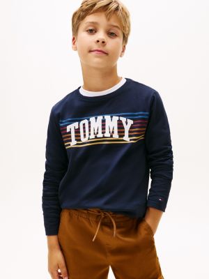 Kids' Long-Sleeve Tommy Logo T-Shirt, Navy Blue