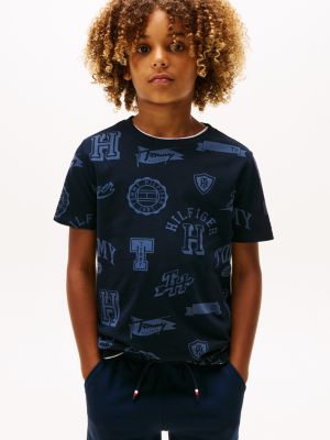 Kids' Allover Logo T-Shirt, Navy Blue