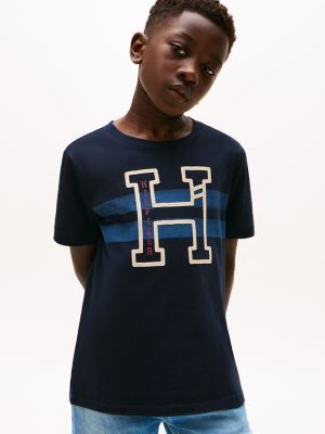 Kids' Stripe H Logo T-Shirt, Navy Blue