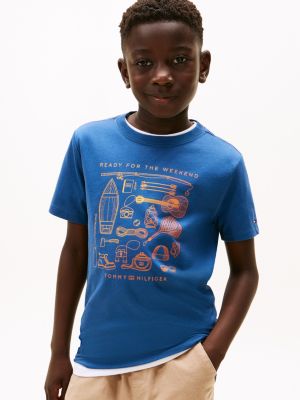 Kids' Camp Graphic T-Shirt, Fossil Blue
